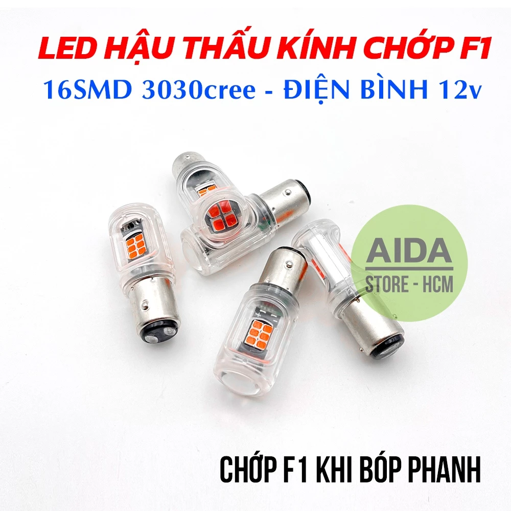 Đèn phanh stop chớp F1 1157 16smd CREE thấu kính max sáng cho xe máy, ô tô DC12v BAY15D 2 tim