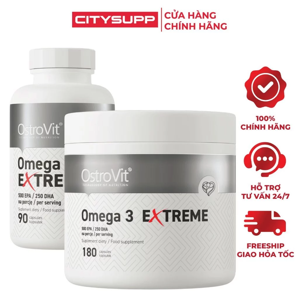 Viên Dầu Cá Hàm Lượng Cao Ostrovit Omega 3 Extreme, Bổ Sung 1000mg Dầu Cá, DHA & EPA Cao | CitySupp