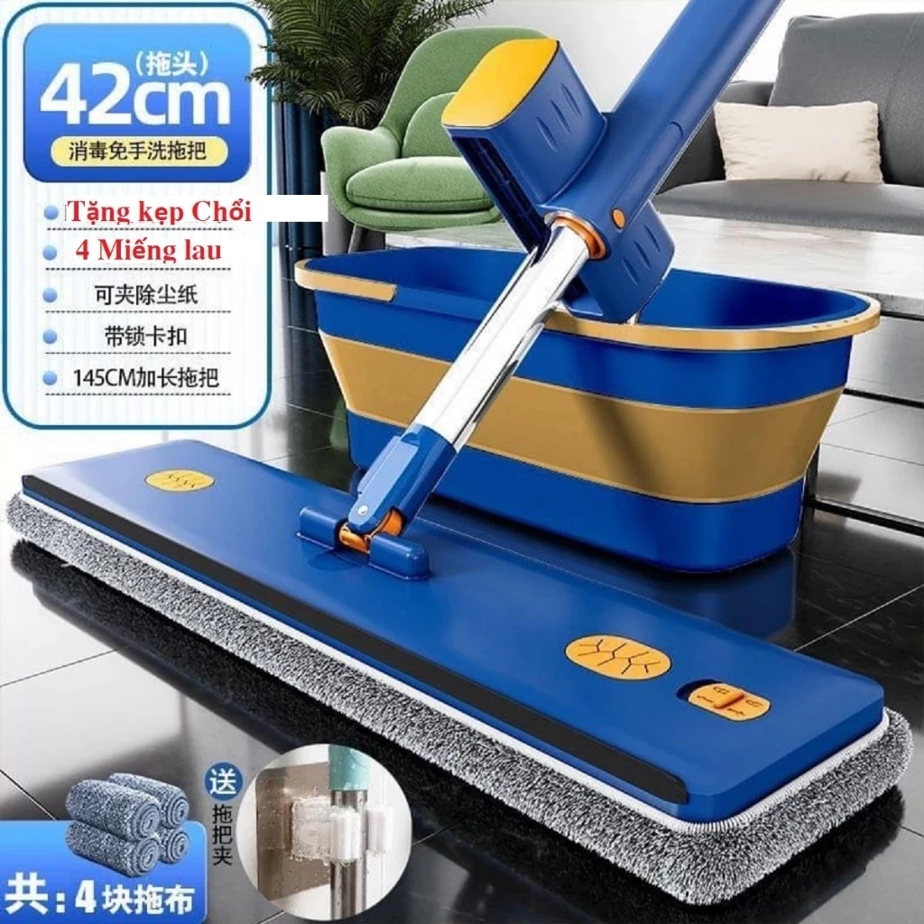Bộ Chổi Lau Nhà Gấp Gọn Tặng Kèm Chậu và 4 Miếng Lau Mới Nhất, Chổi Lau Nhà Kèm Thùng gấp gọn Tặng 4 miếng lau 2026