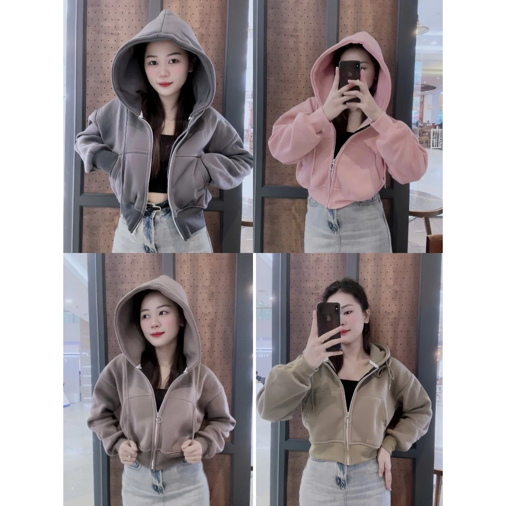 Áo Khoác Nỉ Croptop AKA HOUSE From Dáng Hàn Quốc Siêu Xinh , Áo Hoodie Zip Dày Dặn Form Rộng Nón To 2 Lớp - AKA_43