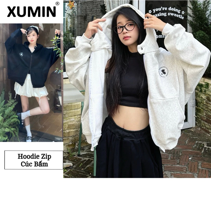 Hoodie Zip Boxy Lót Nỉ 2 Da, Cúc Bấm, Full Size Nam Nữ Chất Nỉ 2 Da Mềm Mịn