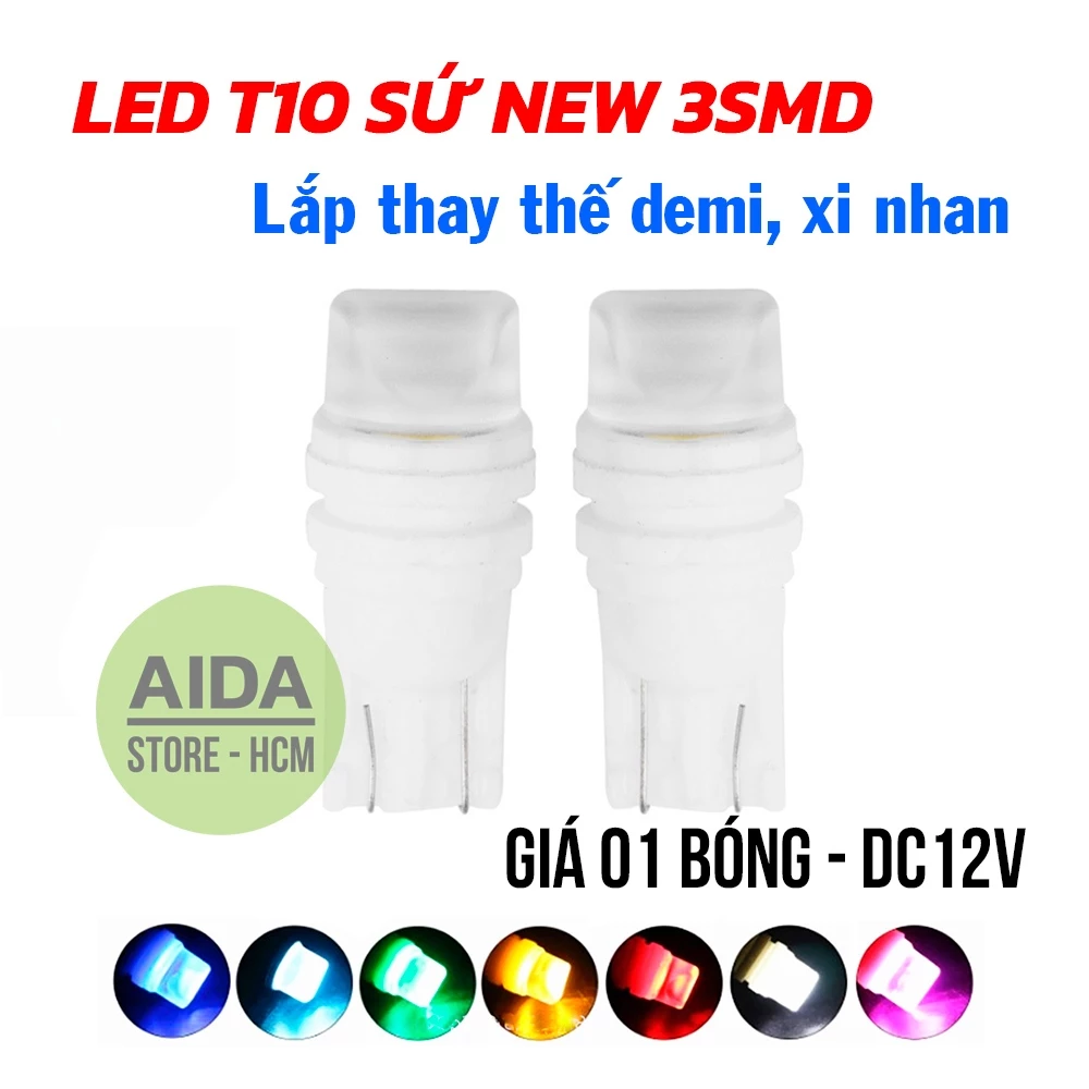 Đèn LED T10 2835 NEW 3smd SỨ ĐÚC lắp demi xi nhan xe máy, ô tô DC12v
