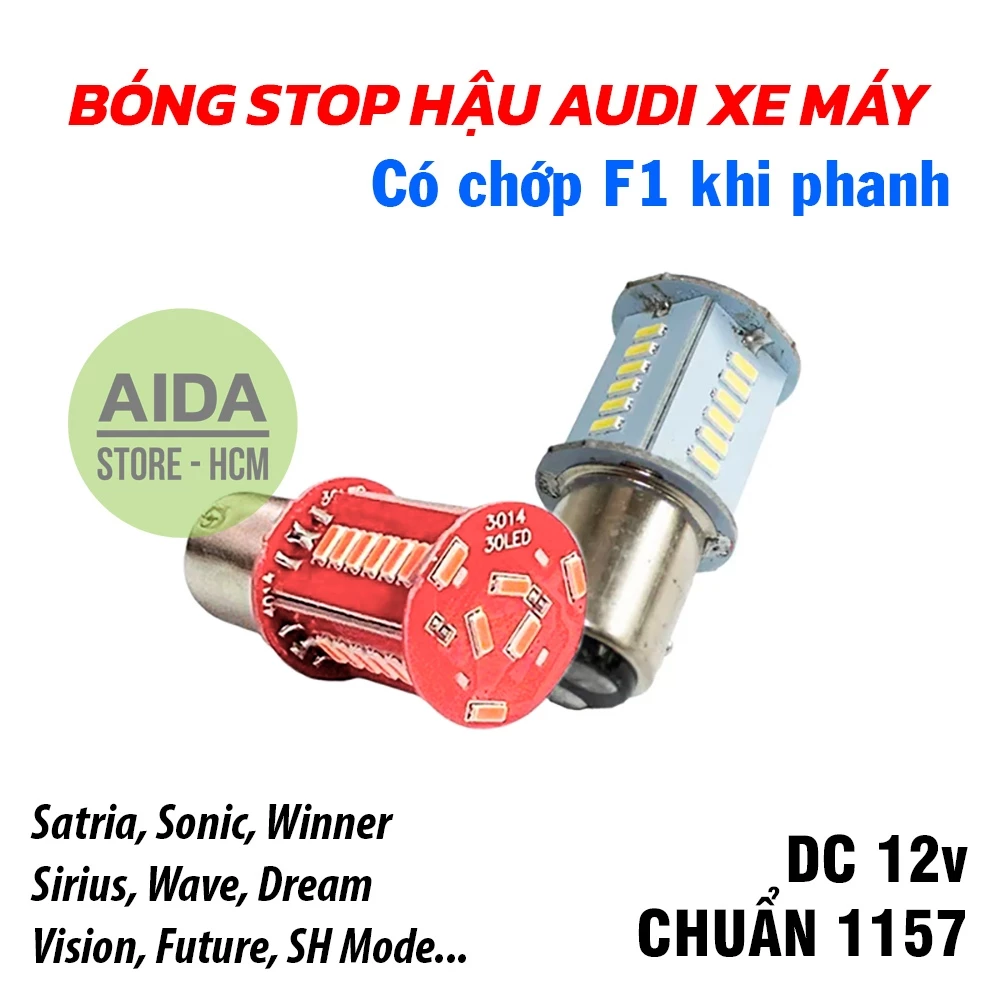 Bóng LED stop F1 chạy đuổi kiểu Audi 30smd 3014 lắp thay thế đèn phanh xe máy, ô tô DC12v