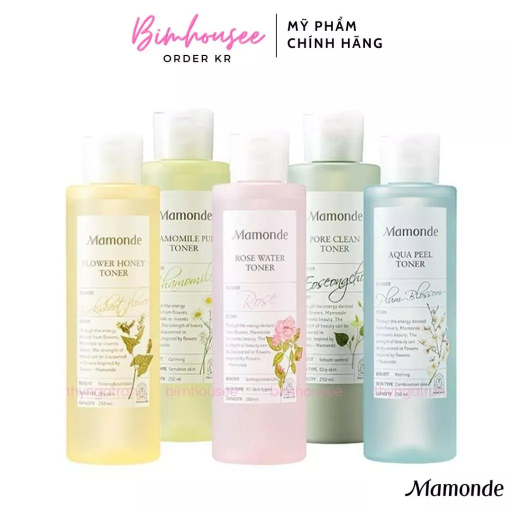 Nước hoa hồng Toner Mamonde 250ml Rose Pore Clean diếp cá Centella rau má hoa mận Chamomile hoa cúc