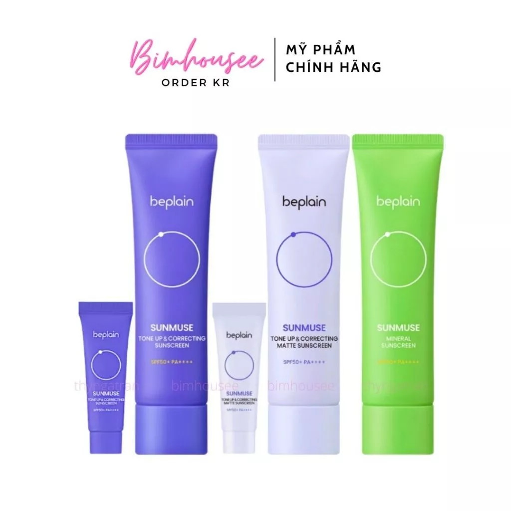 Kem chống nắng BEPLAIN Sunmuse Tone Up Correcting Matte TÍM XANH Pure Heal's Centella Cica Sunscreen