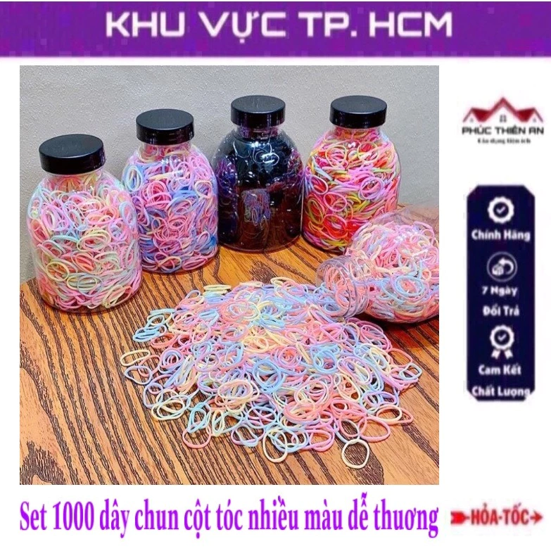 Lọ 1000 dây chun cột tóc dùng cho các bé, nhiều màu dễ thương, không gây đau cho bé