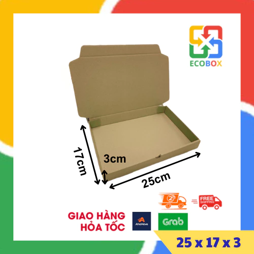 ECOBOX - 25x17x3 COMBO 100 hộp carton nắp gài, nắp cài đóng hàng