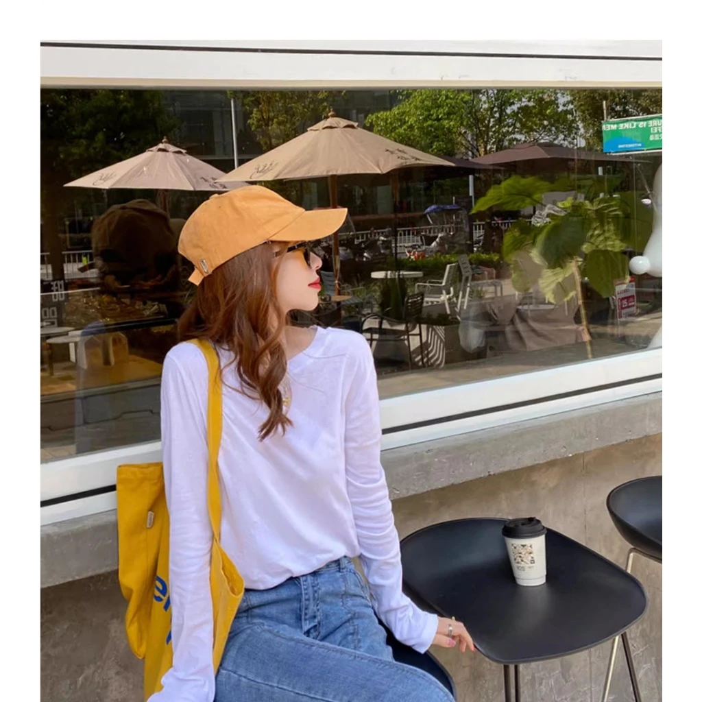 Áo Thun Nữ DÀI TAY XƯỢC GIẤY Dáng Rộng Thời Trang Menina, Áo Thun Nữ Dài Tay Trơn Hản Quốc