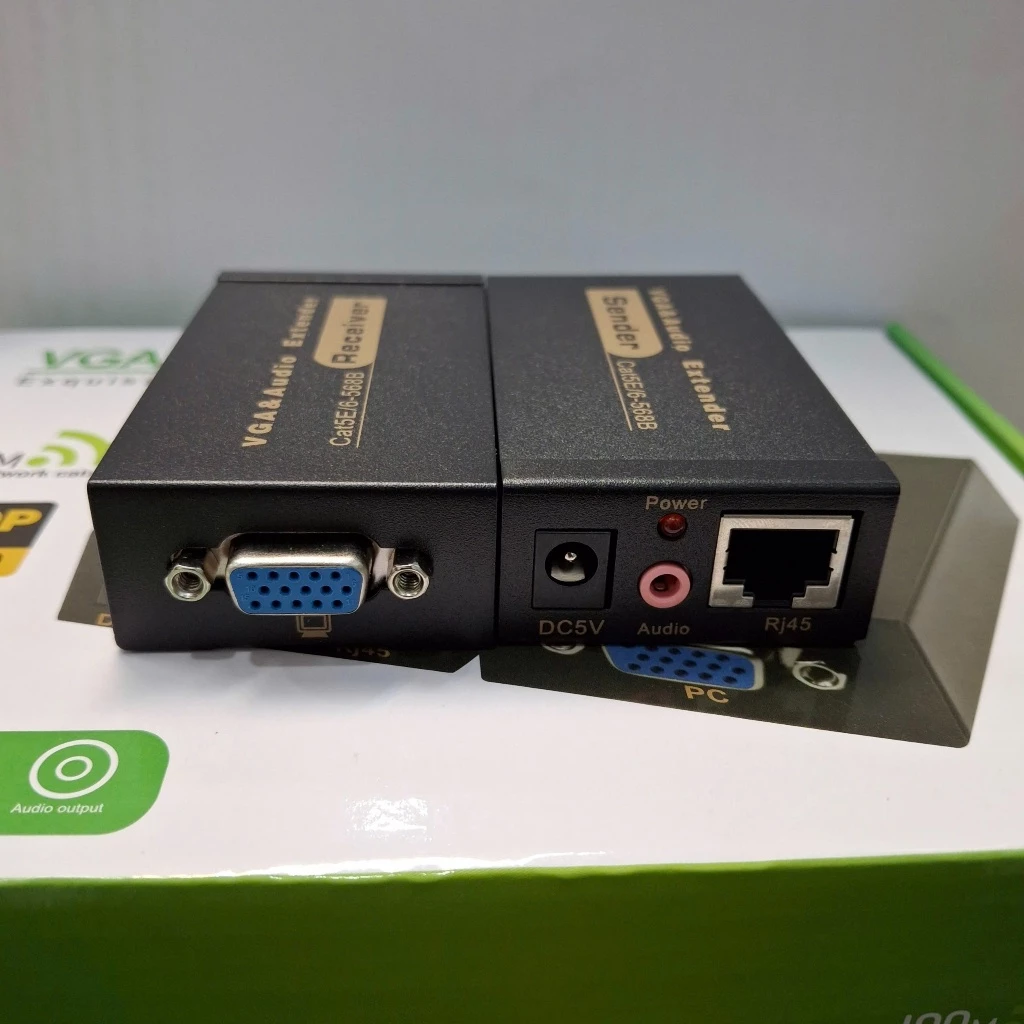 [VN] Hộp 2 chiếc VGA To LAN, VGA to RJ45, VGA kéo dài 60m-100m hàng chuẩn độ nét cao có nguồn phụ.