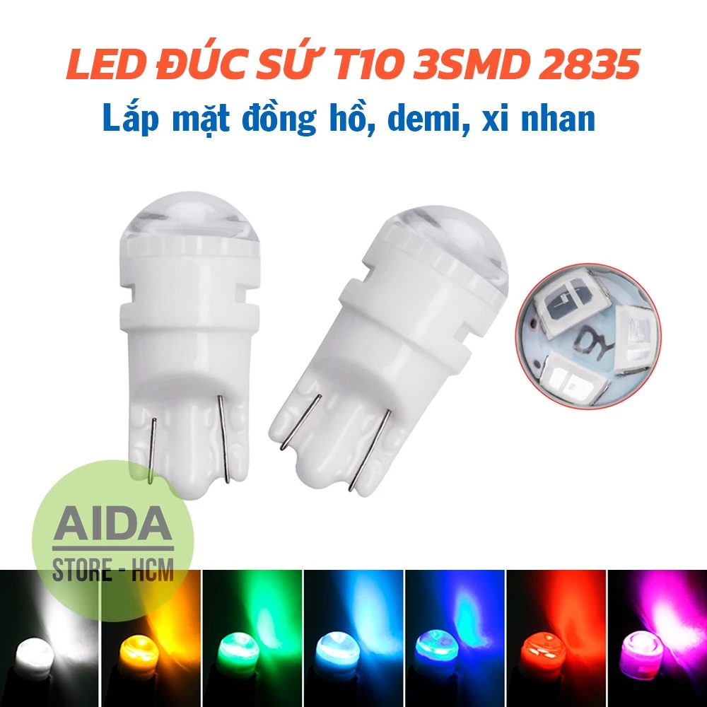 Đèn LED T10 THÂN SỨ thấu kính 3SMD 2835 lắp cho mặt đồng hồ, demi, xi nhan xe máy, ô tô DC 12v