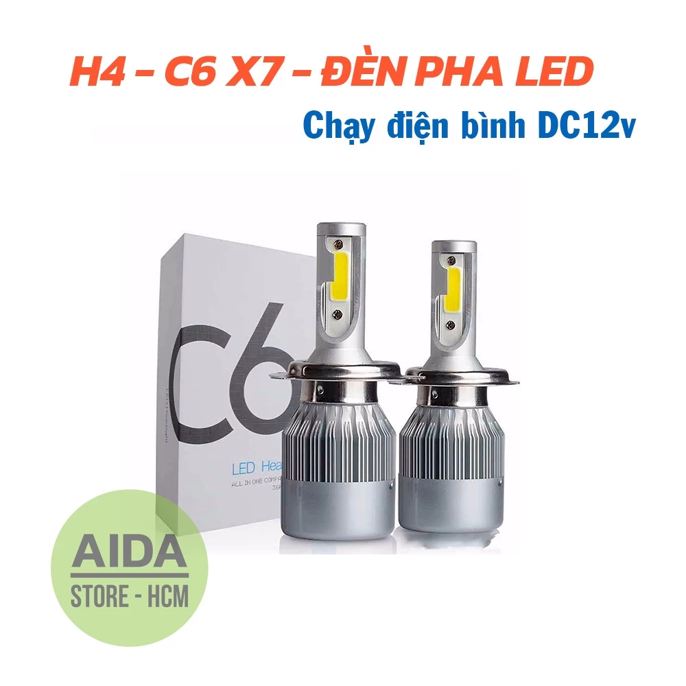 01 bóng C6 X7 đèn pha H4 LED xe máy, ô tô H4 HB2 9003 siêu sáng 36W~24W