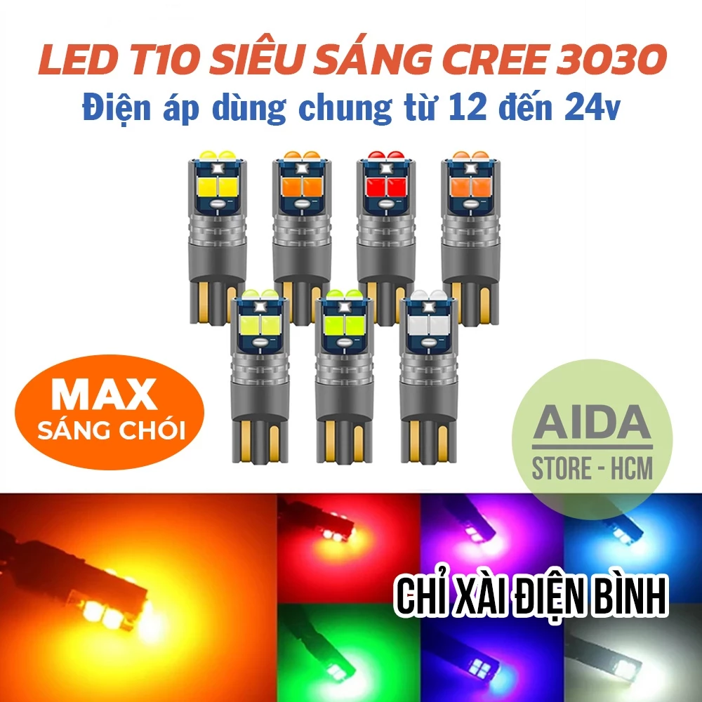 [6XIN] Bóng LED T10 6CREE 3030 max sáng điện áp dải rộng DC12v đến 24v lắp demi, xi nhan