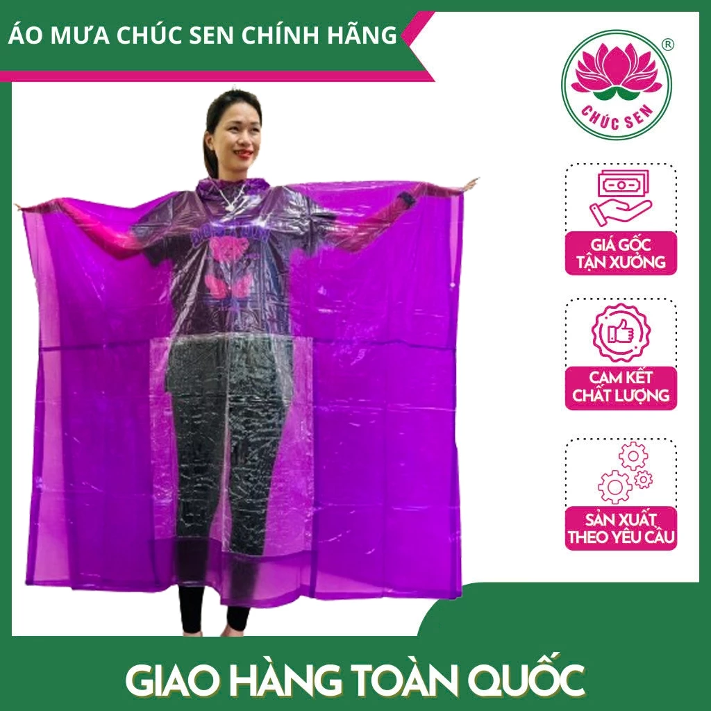 Áo mưa choàng hết khổ D*R-150cm*140cm thương hiệu Chúc Sen chất liệu PVC mềm, bền và chống nước tốt