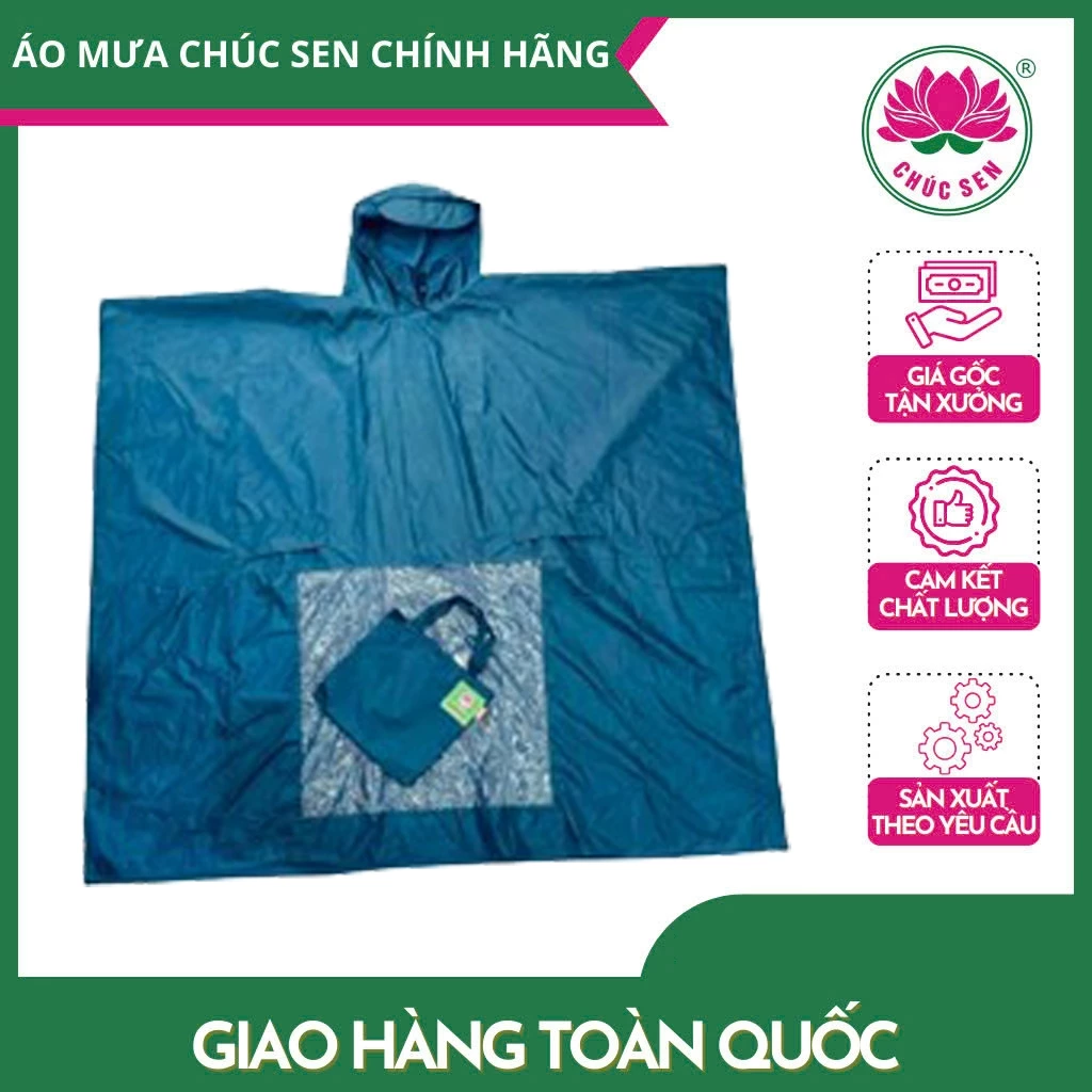 Áo mưa choàng khổ rộng Chúc Sen, chất vải poly cao cấp, phủ lớp nhựa cao su, bền, nhẹ, không thấm