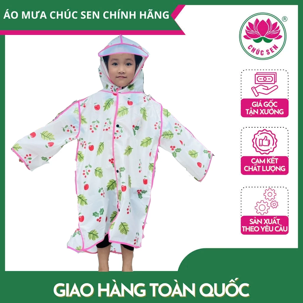 Áo mưa măng tô EVA họa tiết quả cherry dành cho bé, chống nước tốt, kiểu dáng thời trang - Chúc Sen