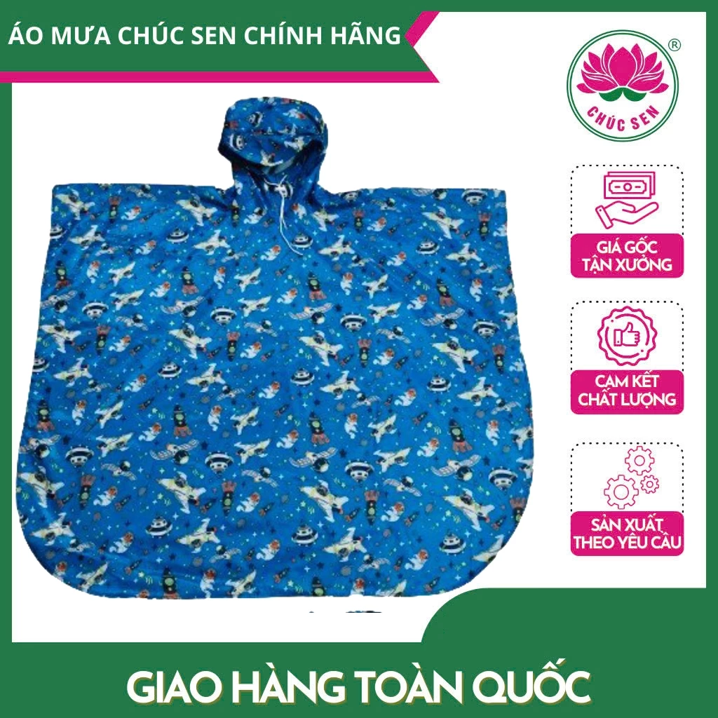 Áo Mưa Choàng Cánh Dơi Trẻ Em Chúc Sen Số 10 dưới 130cm, Vải Dù In Họa Tiết Dễ Thương Cho Các Bé