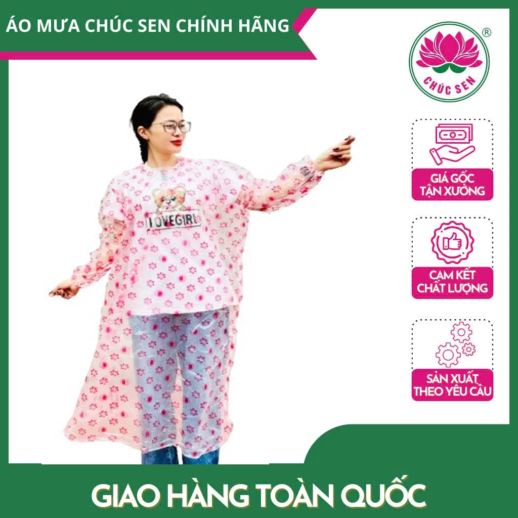 Áo Mưa Phương Tiện In Họa Tiết Chúc Sen – Có Dây Gai- Chống Nước Tốt | Áo Mưa Chúc Sen Chính Hãng