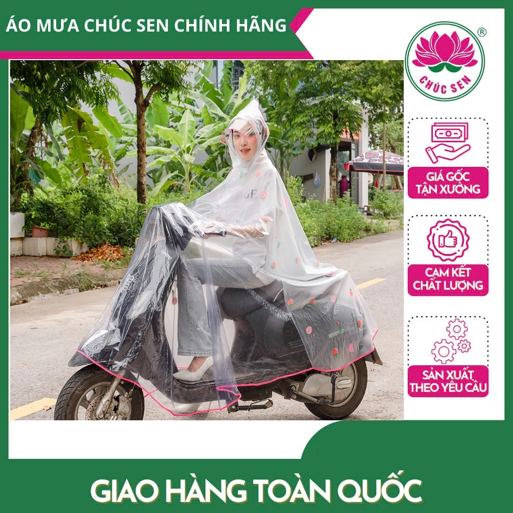 Áo mưa trong suốt CHÚC SEN loại lớn size đại chất liệu PVC loại dày dặn cho mẹ và bé chính hãng