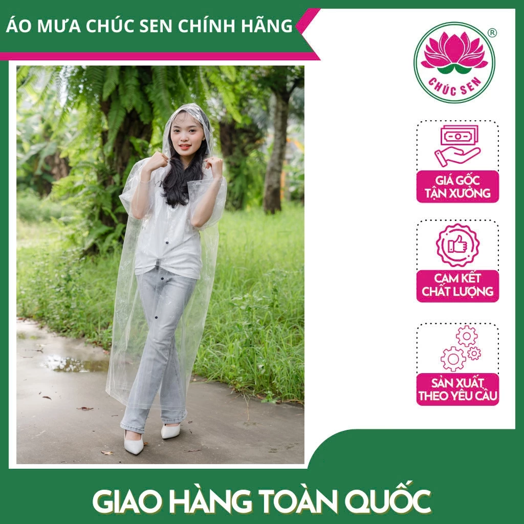 Áo Mưa măng tô thời trang trong suốt Chúc Sen, chất liệu EVA thân thiện, an toàn, không thấm nước