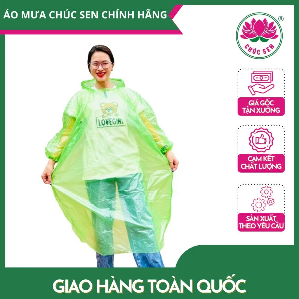 Áo Mưa Phương Tiện Một Màu Xanh Cốm, Chất PE Nguyên ZIn Chúc Sen, Tiện Lợi Sử Dụng Và Mang Theo