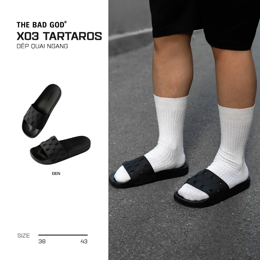 Dép Quai Ngang Nam Nữ The Bad God Tartaros X03 Black, Dép Unisex Local Brand Đế PVC Chống Trơn