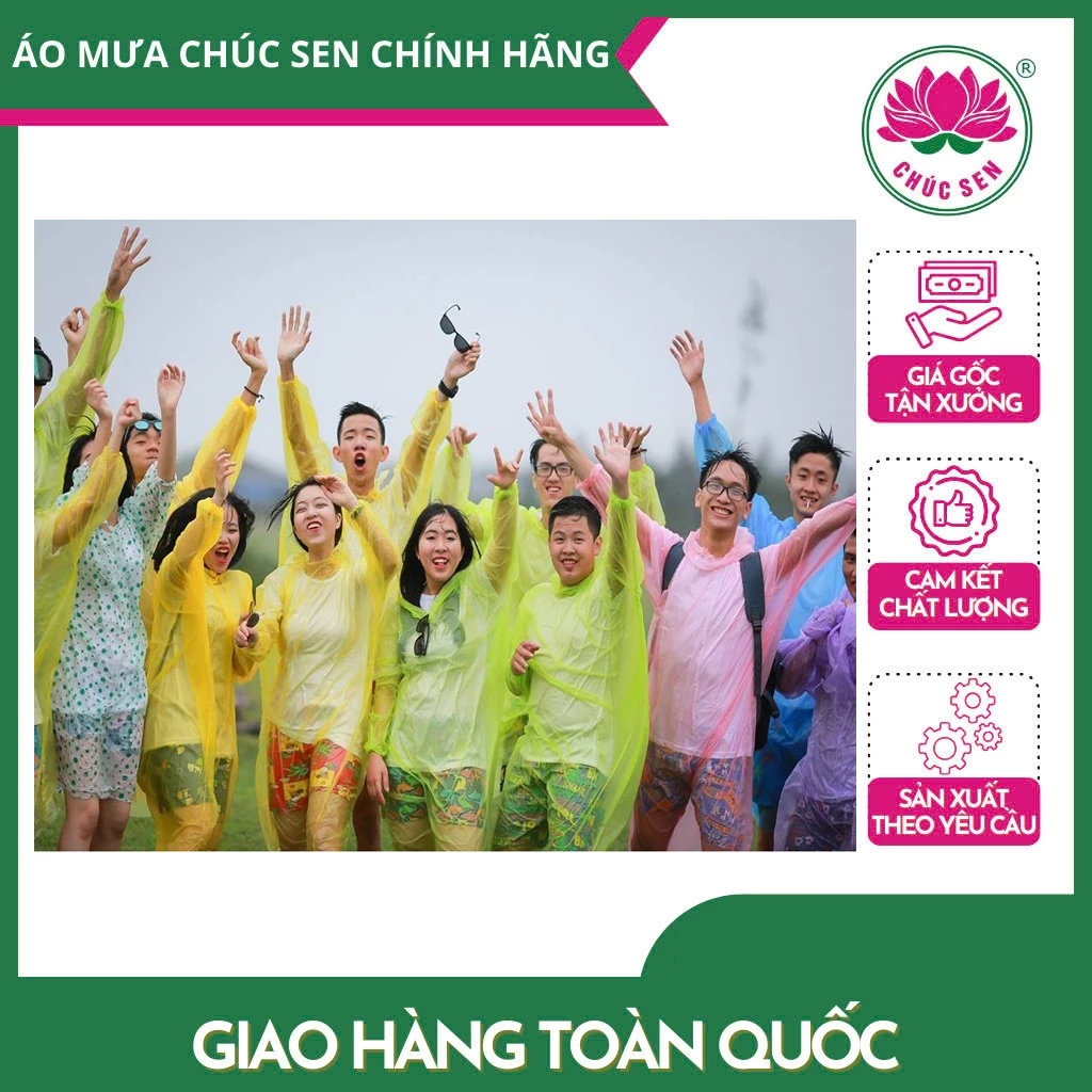 Combo 10 Áo mưa nam nữ dùng 1 lần chất liệu nilon PE cao cấp Chúc Sen siêu rẻ không thấm nước dai dày bền