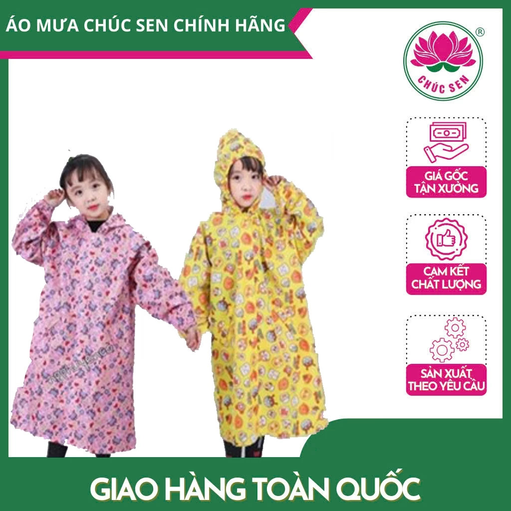 Áo Mưa Bít Dù Trẻ Em số 9, Chống Nước Tốt, Vải Dù In Họa Tiết Dễ Thương| Áo Mưa Chúc Sơn Chính Hãng