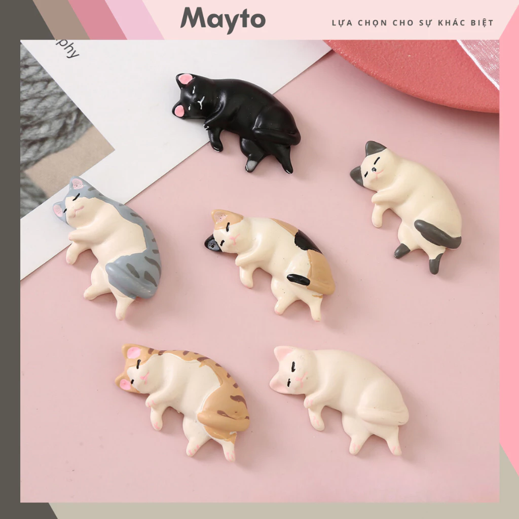 Set 5 sticker, Charm 3D chủ đề Mèo DIY Mayto nhựa cứng gắn Dép, Dép Sục, Cá Sấu JB-251