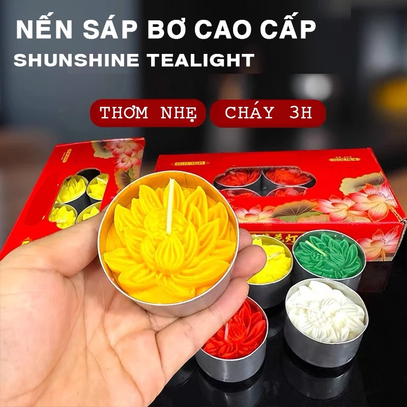 Nến bơ cao cấp , Nến Tealight Organic Sunshine Việt Nam( Hộp 48 viên) -  cháy 2-3h - An toàn cho sức khỏe