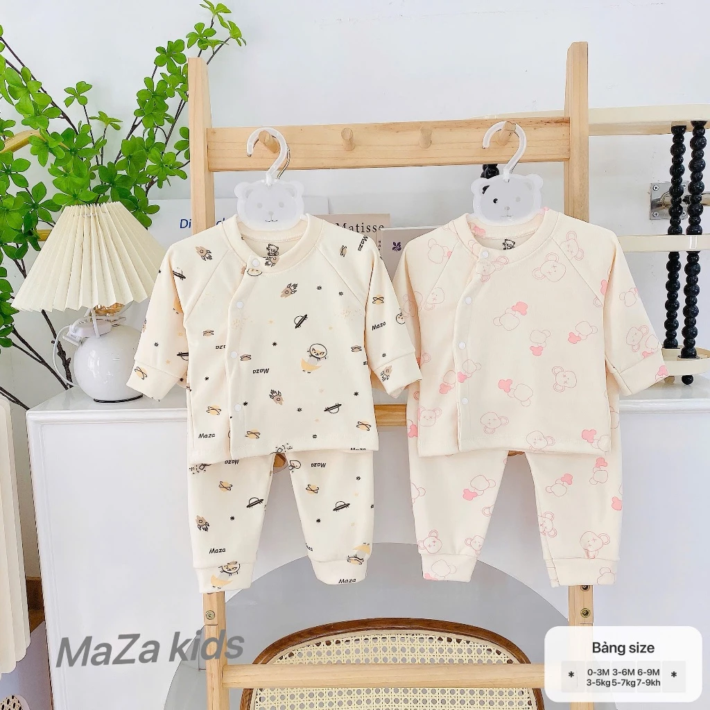 BD30. Bộ quần áo sơ sinh dài tay thu đông, chất liệu nỉ bông dày ấm cho bé sơ sinh từ 3-8kg