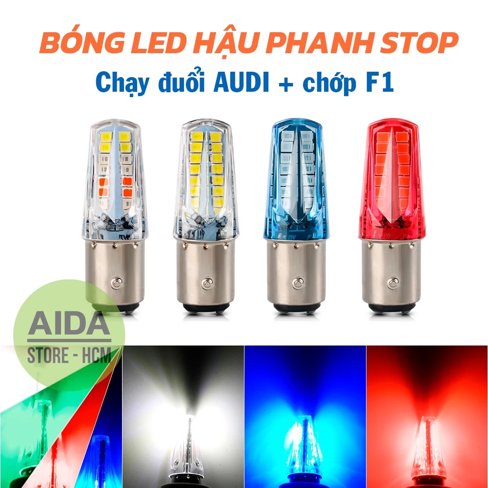 Bóng đèn phanh chạy đuổi AUDI + STOP F1 32SMD 2835 cho xe máy, ô tô DC 12v