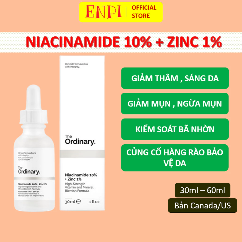 Tinh chất The Ordinary Niacinamide 10% + Zinc 1% giảm mụn giảm thâm