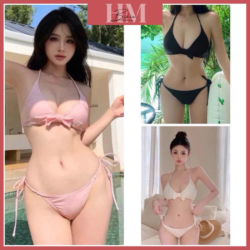 [Ảnh Thật-Sẵn] Bikini 2 Mảnh Đồ Bơi Đi Biển Áo Đính Nơ,HM Bikini