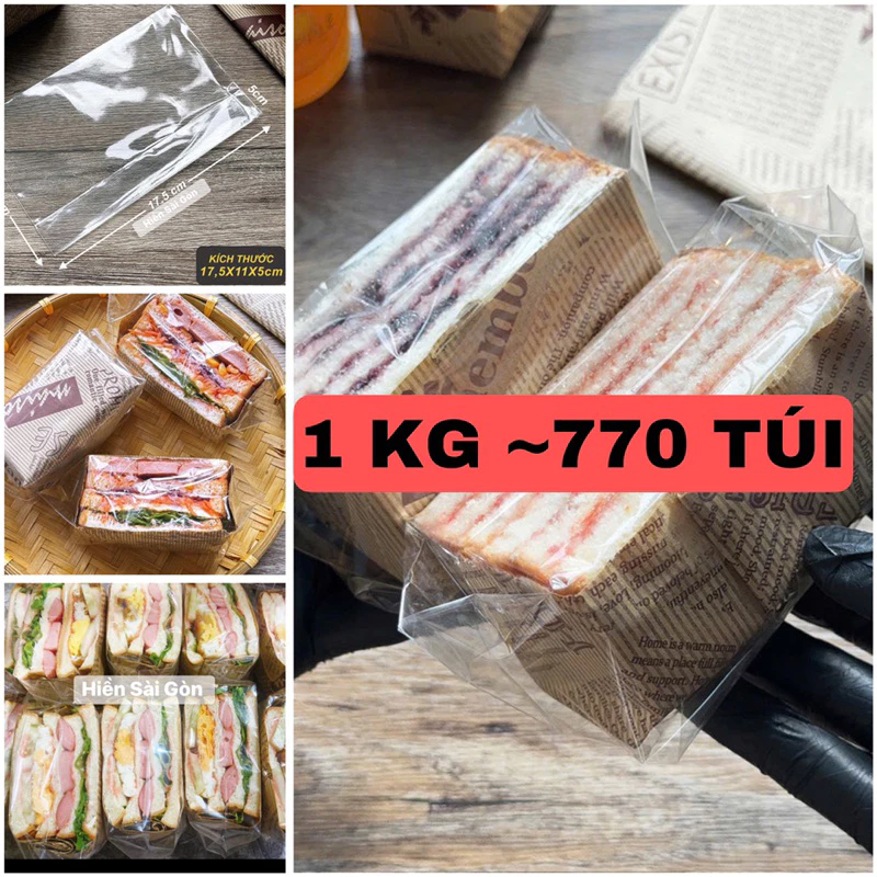 1kg túi trong suốt chữ nhật đựng bánh sandwich gần 770 túi