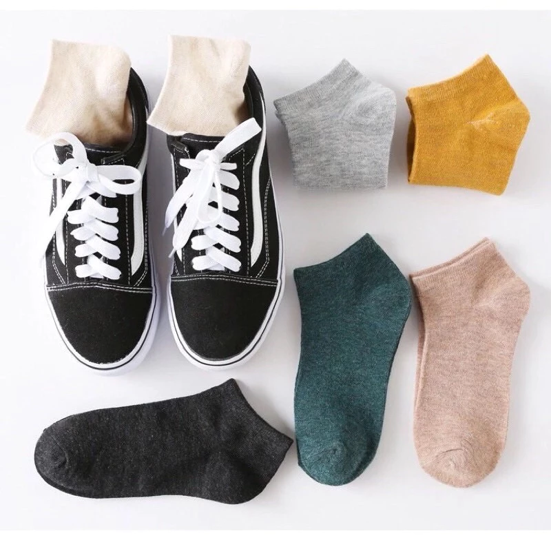 Sét 5 đôi tất cổ ngắn màu muối tiêu chất liệu cotton chống hôi chân