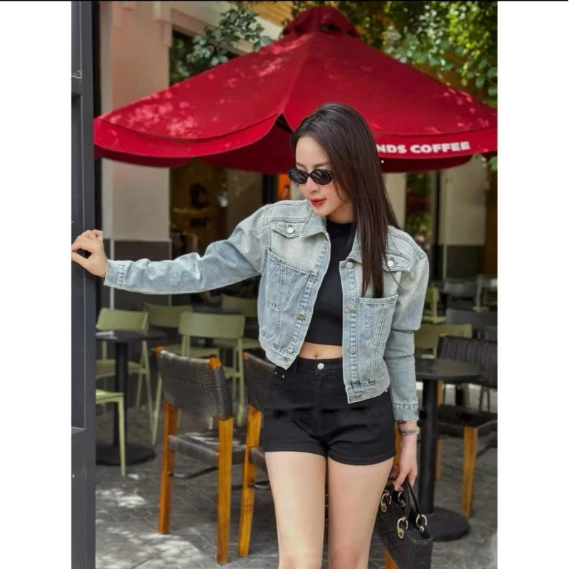 Áo bò dáng croptop màu loang chất jeans dày dặn dễ mặc dễ phối dồ mã AB05