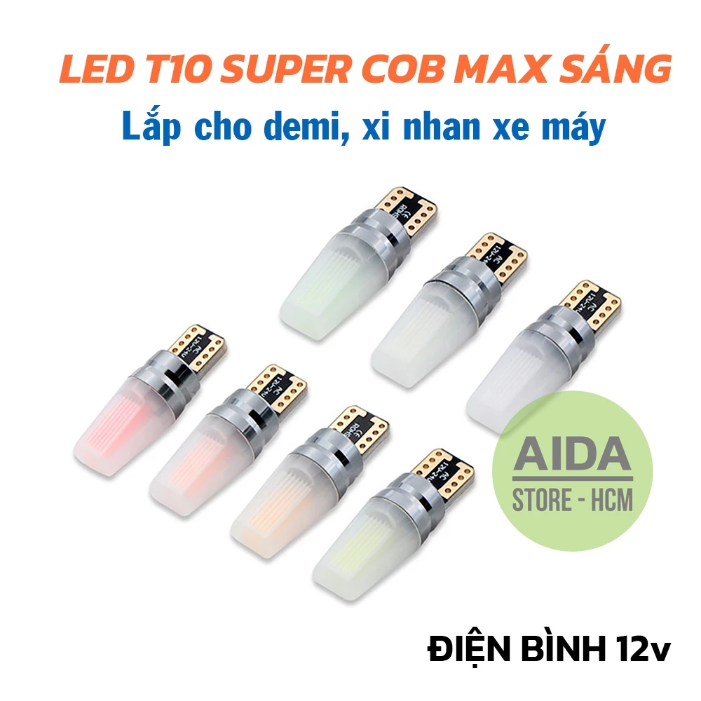 Đèn LED T10 Super COB max sáng lắp demi, xi nhan xe máy, ô tô DC 12v