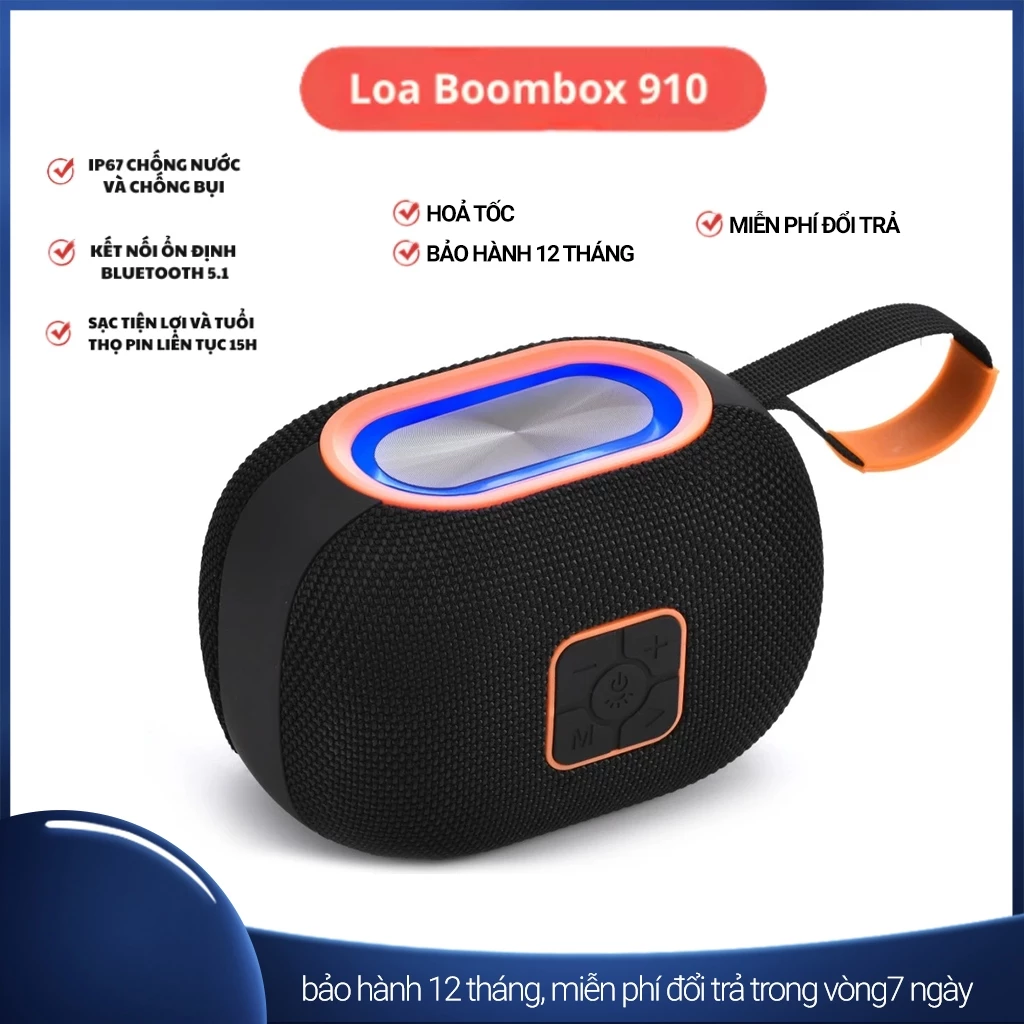 Loa bluetooth Boombox 910 Không dây, âm hay Bass Căng, Siêu Trầm, Chống nước IPX7