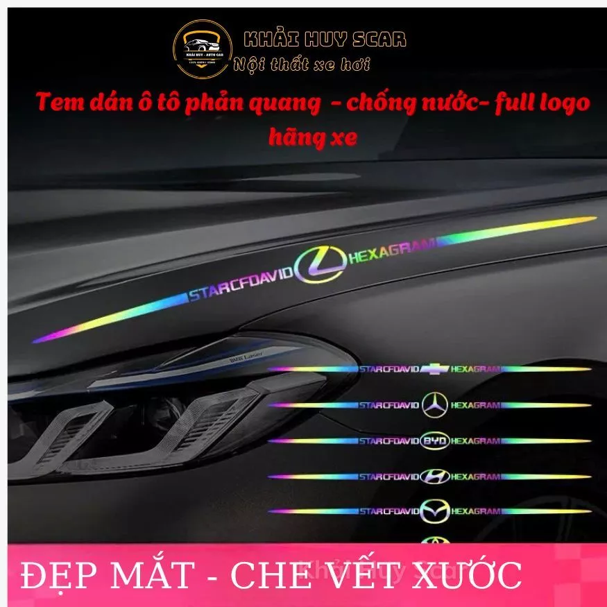 Tem Dán Xe Ô Tô Phản Quang Màu Laser, Decal Dán Ô Tô Chất Liệu Chống Nước, Đề Can Dán Logo Các Hãng Xe - Khải Huy Scar