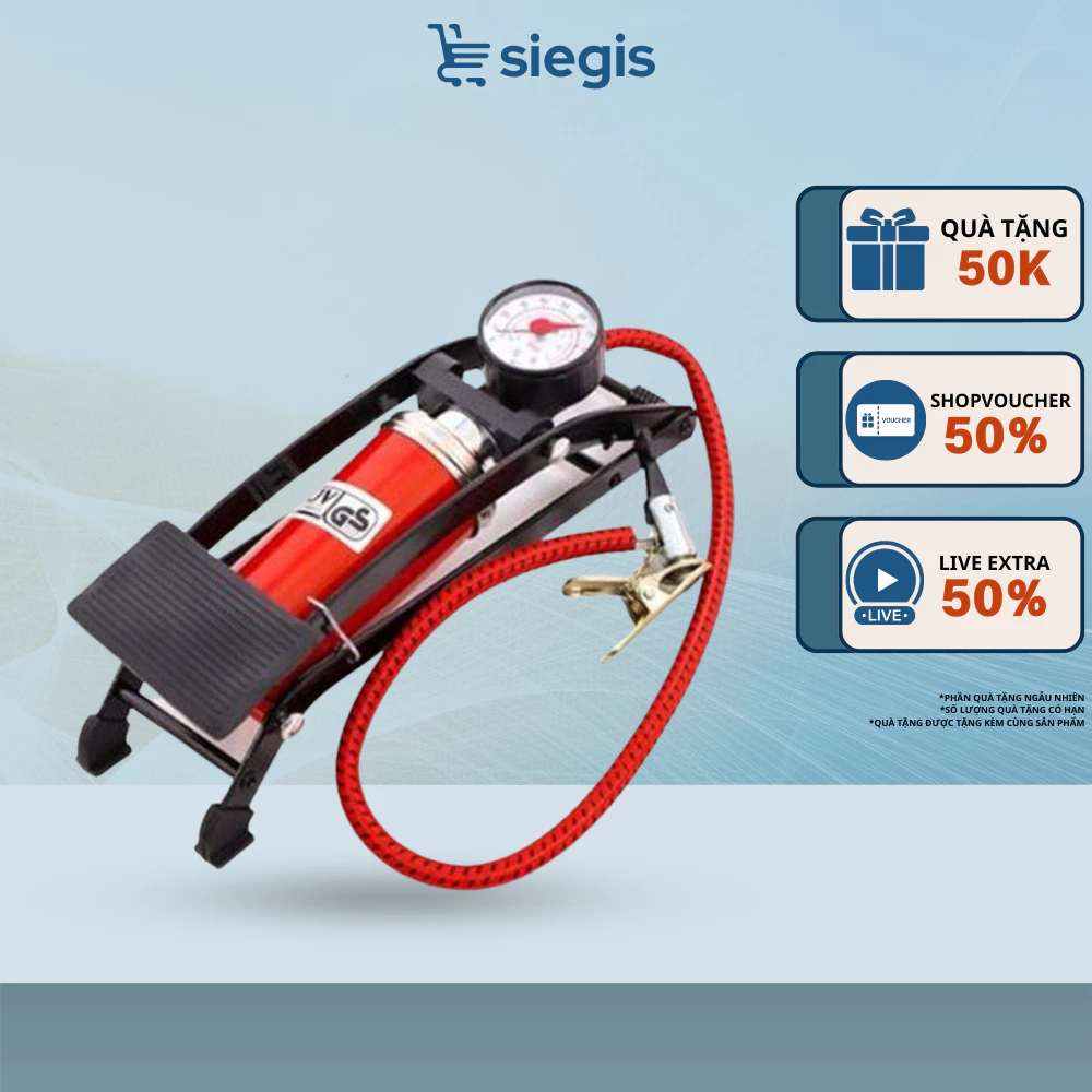 Bơm Đạp Chân SIEGIS Dùng Cho Xe Đạp Xe Máy Ô Tô Bơm Phao Bóng Có Đồng Hồ Hiển Thị Màn Hình Tiện Lợi