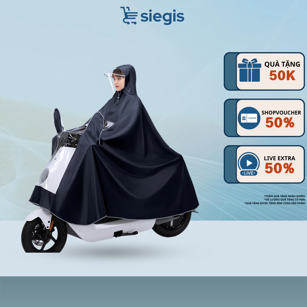 Áo Mưa Choàng Nhật Bản SIEGIS Cánh Dơi Có Kính Chắn Nước Tiện Lợi, Áo Mưa Đi Xe Choàng Toàn Thân Chống Thấm Cao Cấp