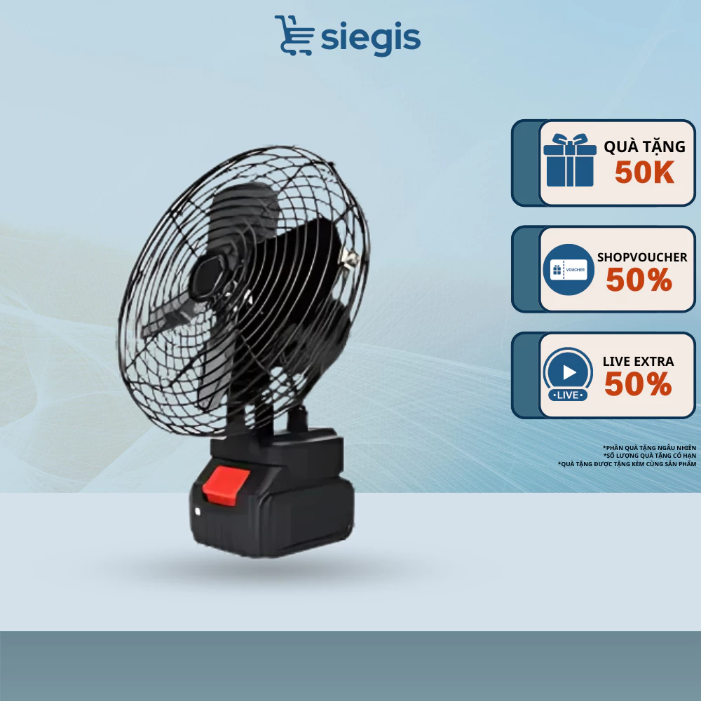 Quạt Tích Điện Lồng Sắt SIEGIS Quạt Để Bàn 10 Cell 2 Cấp Độ Gió Siêu Mát Động Cơ Khoẻ Độ Bền Cao