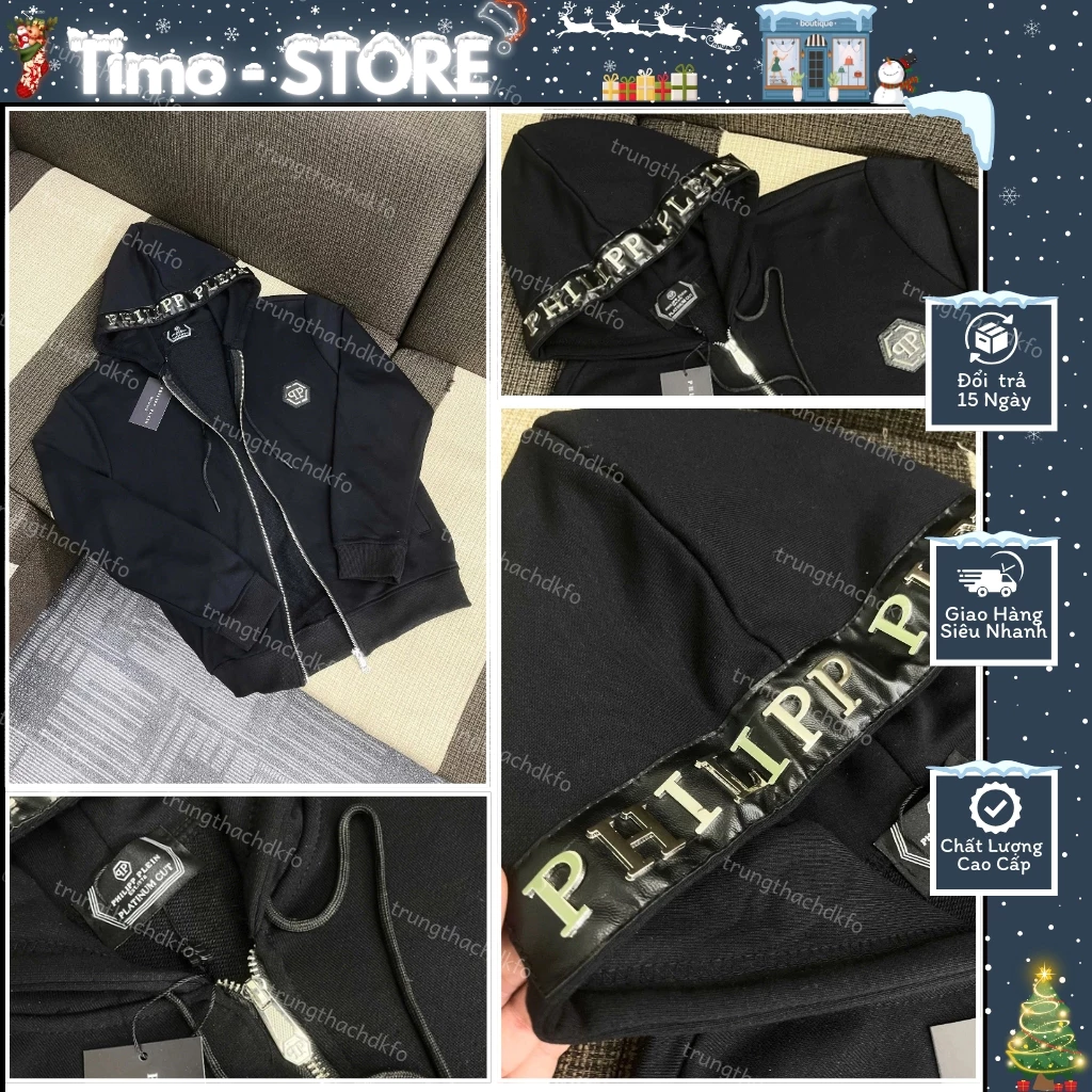 Áo hoodie Nam Nữ philip logo Cao Su Nổi Mạ Sát Nỉ Chân Cua siêu dày dặn fom dang chuẩn sc new 2025