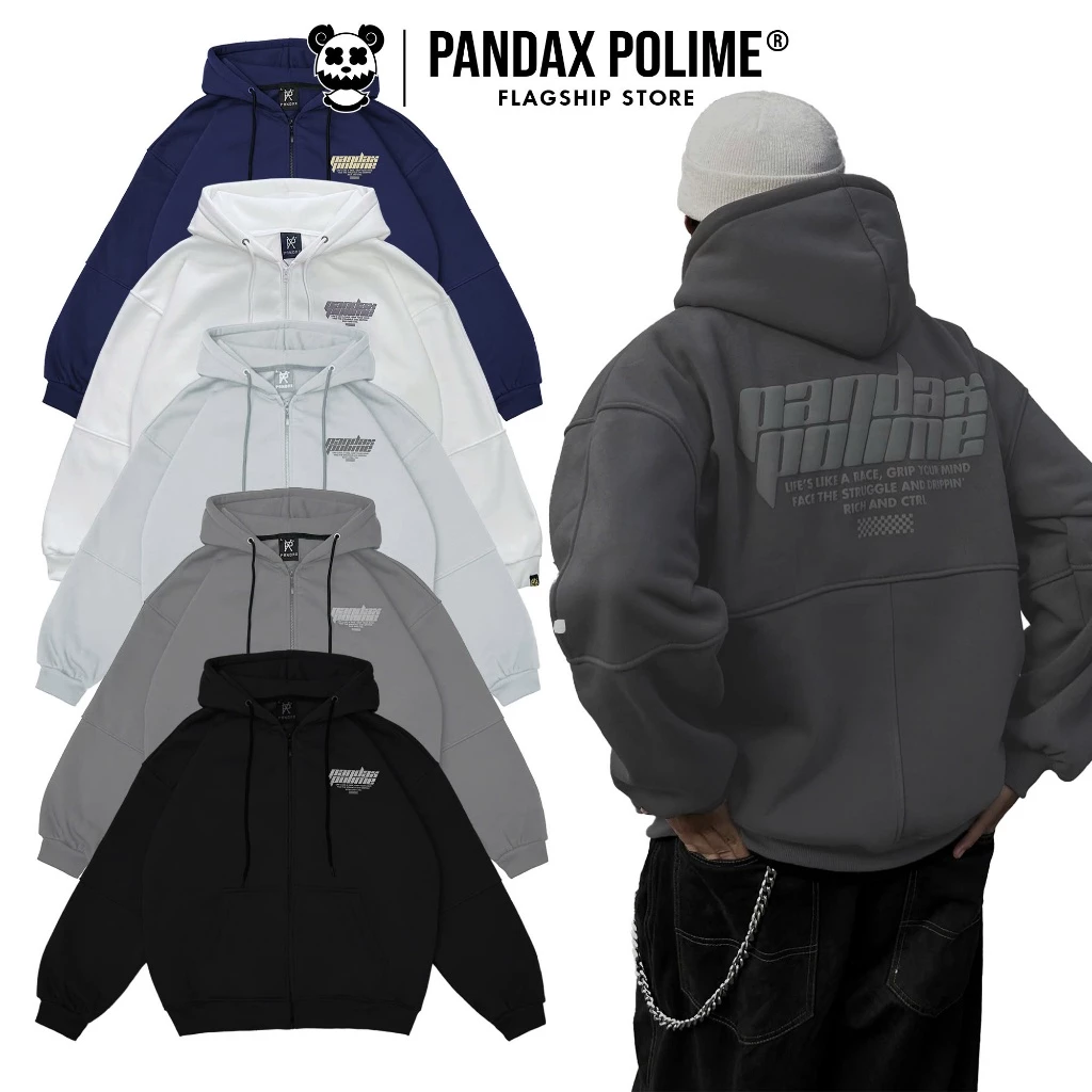Áo khoác nỉ hoodie zip nam nữ local brand unisex bigsize bông dầy dặn dây kéo có mũ to mặc cặp đôi Pandax Polime Race