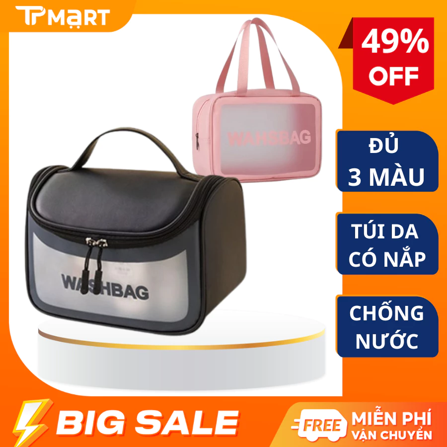 Túi đựng mỹ phẩm đồ trang điểm du lịch bằng da PU chống thấm nước sức chứa lớn WASHBAG