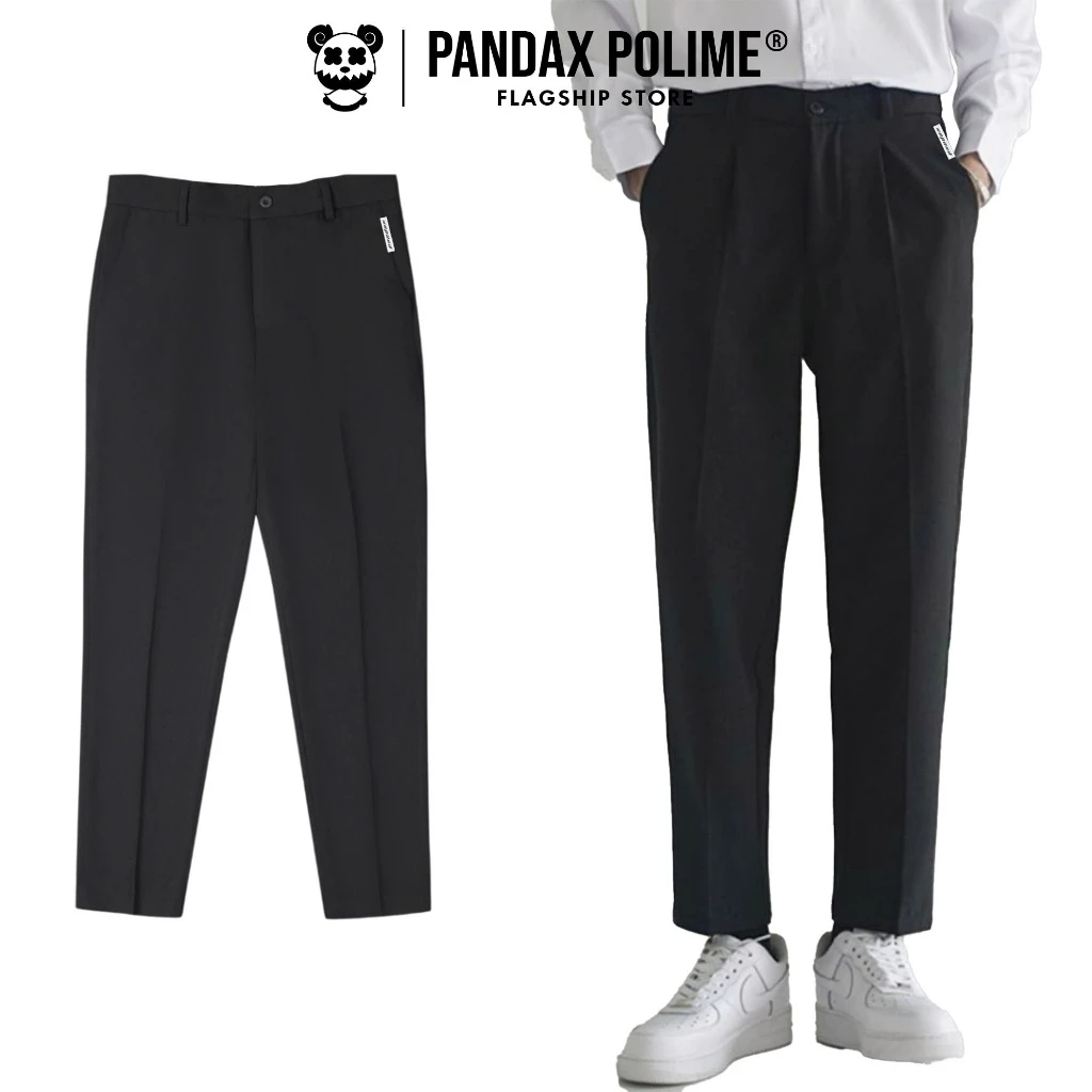 Quần tây nam co giãn local brand unisex ống suông chống nhăn form baggy âu học sinh đi học màu đen và kem Pandax Polime