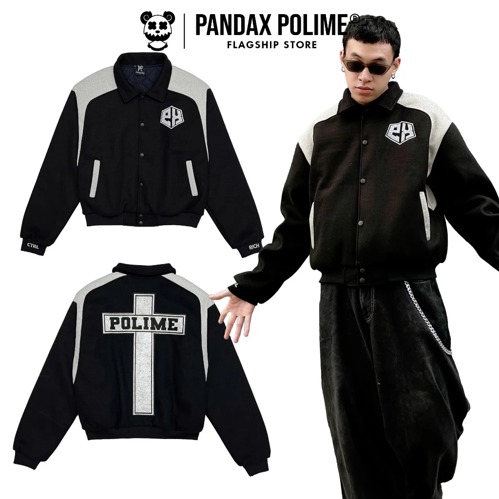 Áo khoác boxy jacket varsity local brand bomber nam nữ trần bông phối màu chất dạ ép nỉ croptop unisex Pandax Polime