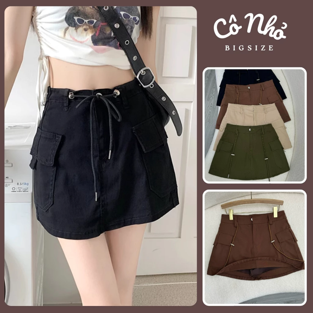 Chân Váy Ngắn Bigsize Nữ Chữ A Thiết Kế Túi Phối Dây Lưng Chất Vải Kaki Năng Động CV18