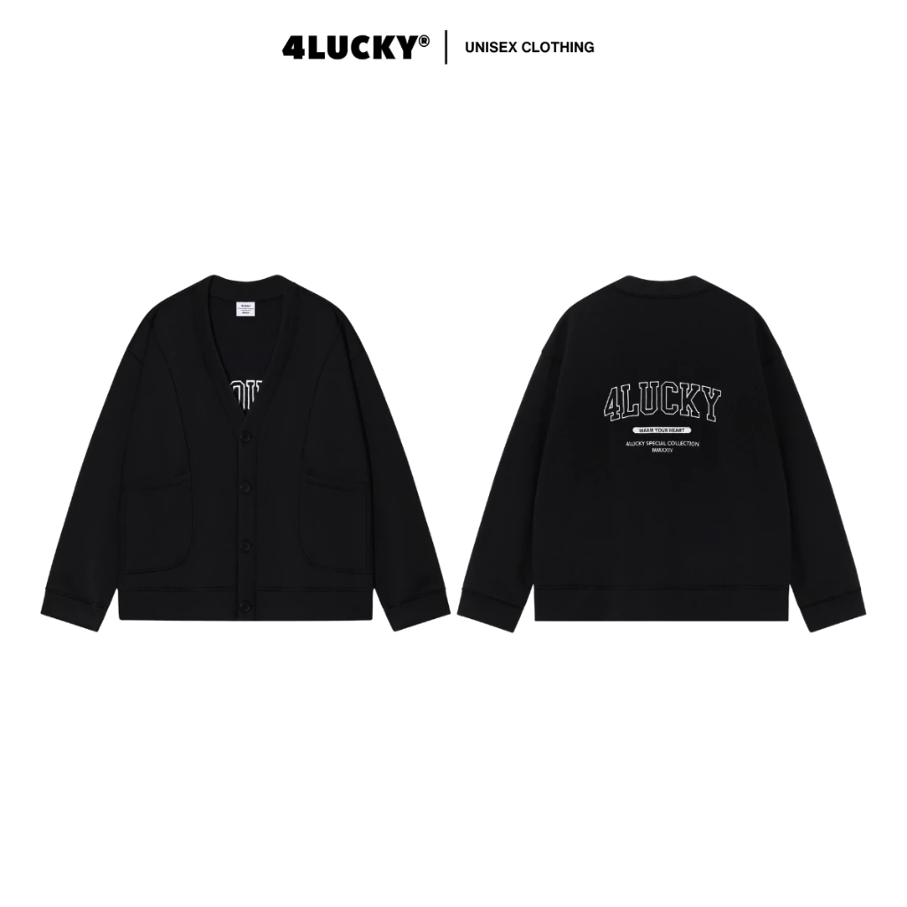 Áo Khoác Cardigan Thêu Lưng 4LUCKY 6135, Cardigan Form Unisex Chất Nỉ Bông Dày Dặn Chuẩn Form