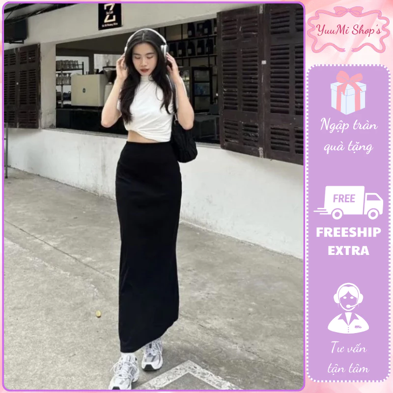 Chân váy nữ dáng suông dài chữ A cạp chun ôm body chất thun co giãn thiết kế trẻ trung năng động HCOM2765 YuuMi Style
